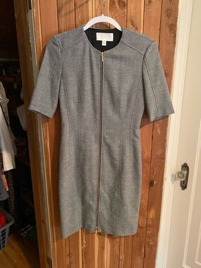 Boss Gray Zip-Front Mini Dress with Gold Hardware